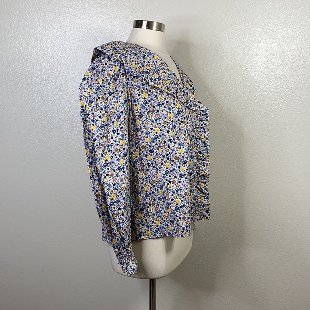ENGLISH FACTORY Blue Floral Print Ruffle Top - Picture 6 of 10